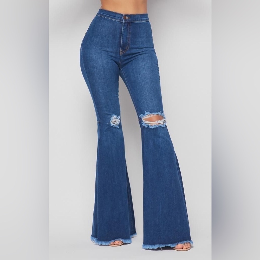 Hammer Jeans High Rise Distressed Super Flare Jeans NWT